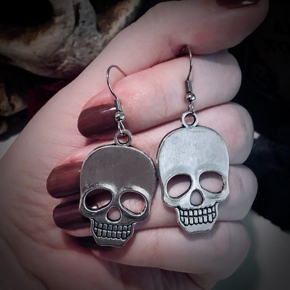Destiney Creations Jewelry - 💍2/$20! Handmade Antique Silver Skull Earrings 🎃